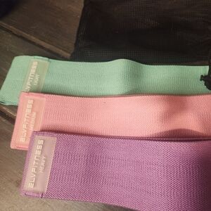 Purple, Pink, and Teal Fitness Resistance Bands